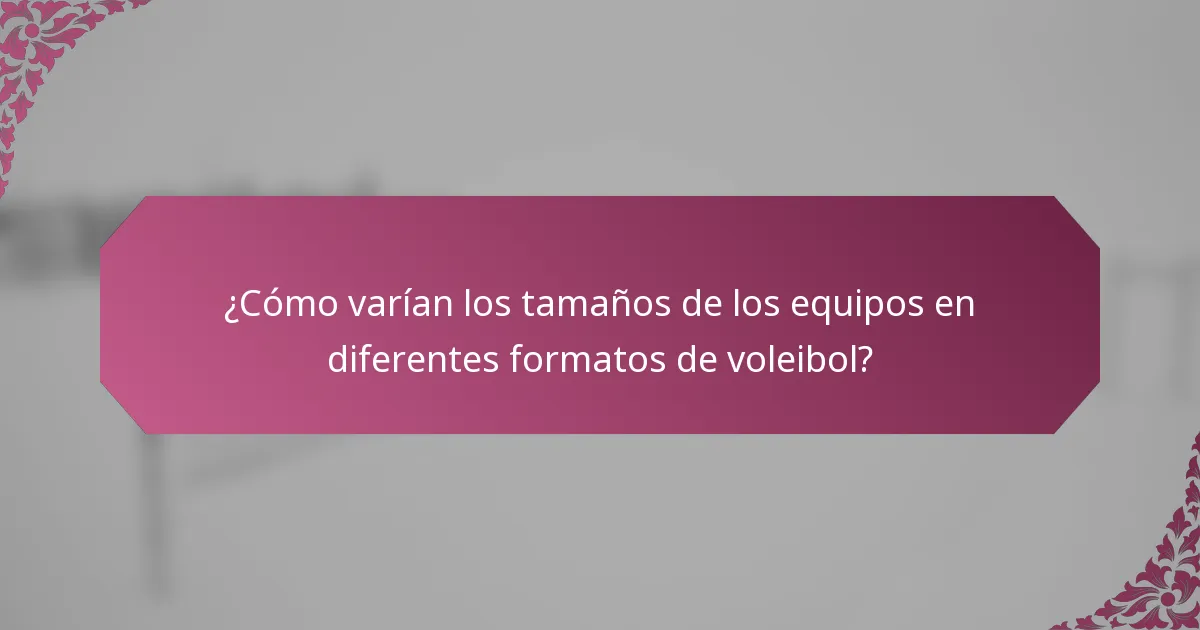 ¿Cómo varían los tamaños de los equipos en diferentes formatos de voleibol?